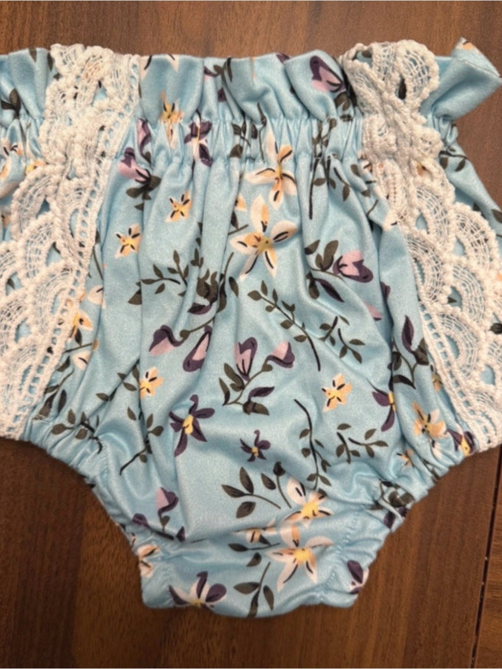 Girls Light Blue Floral Lace-Trim Bloomers
